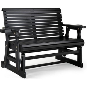 VINGLI Outdoor Glider Chair Wood Patio Glider with Cup Holder, Porch Glider with Smooth Rocking Mechanism - 1 of 4