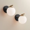 Possini Euro Design Kamara Modern Wall Light Sconces Set of 2 Soft Gold and Black Hardwire 6" Fixture Frosted White for Bathroom - 2 of 4