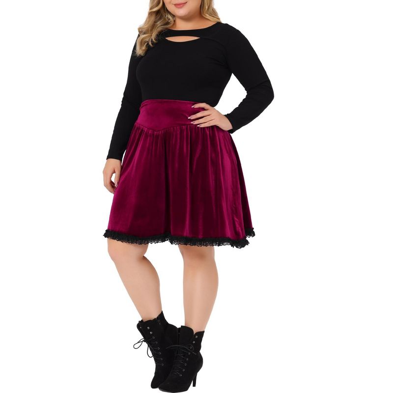 Agnes Orinda Women's Plus Size Velvet Party Lace Above Knee A-Line Skirts, 2 of 6