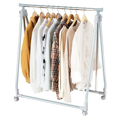 Silver Adjustable Foldable Metal Garment Rack with Wheels