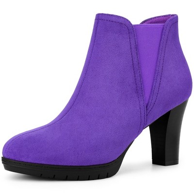 BLISSFUL STEP Round Toe Block Heels Chelsea Ankle Boots for Women