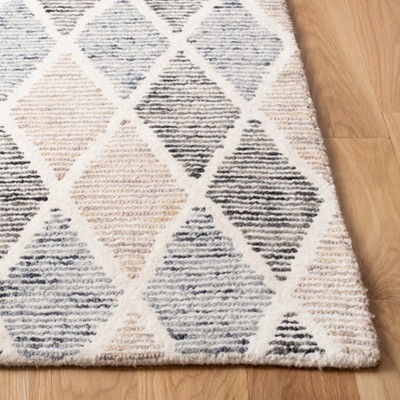 Blue and Beige Hand-Tufted Wool Geometric Runner Rug