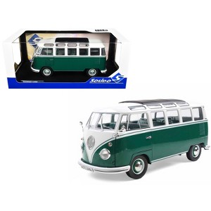 1962 Volkswagen T1 Samba Bus Green and White 1/18 Diecast Model