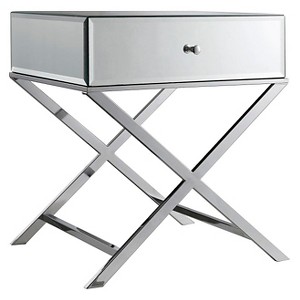 Whitney Mirrored Campaign Accent Table - Chrome, Grey