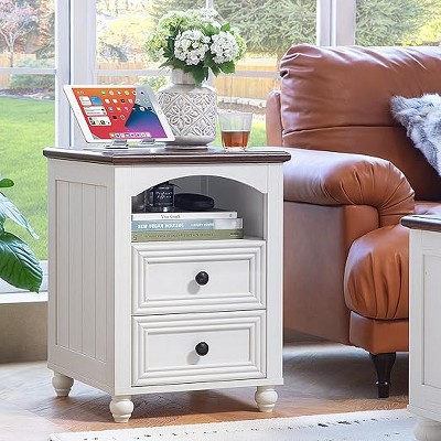 Gericco 18" Farmhouse Night Stand, Wood Nightstand, Bedside End Table with Shelf Storage, Bed Side Tables Cabinet Dresser for Bedroom