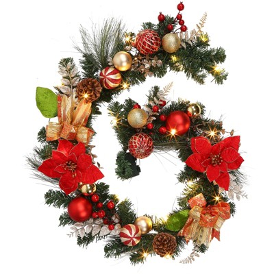 Prelit Christmas Garland for Mantle 6ft, Battery Operated Xmas Garland with Lights Timer