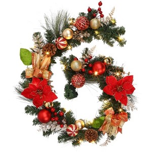 Prelit Christmas Garland for Mantle 6ft, Battery Operated Xmas Garland with Lights Timer - 1 of 4