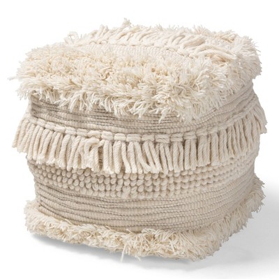 Bartow Handwoven Moroccan Inspired  Pouf Ottoman Beige - Baxton Studio