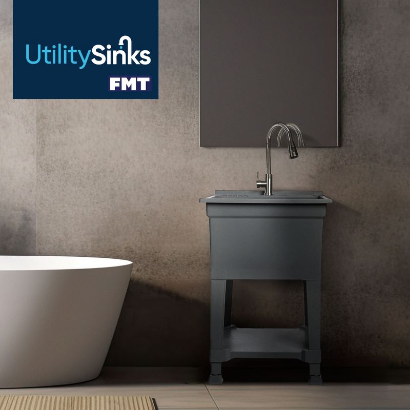 UTILITYSINKS 24 Inch Compact Freestanding Utility Tub Sink with Quick Connect Drain and Convenient Under Basin Storage, Grey, 4 of 7