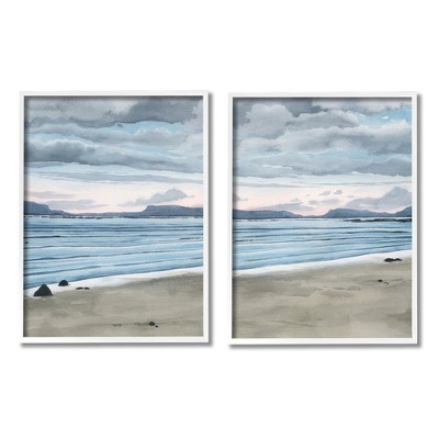 Stupell Industries Cloudy Summer Beach Shore Watercolor Framed Giclee Art