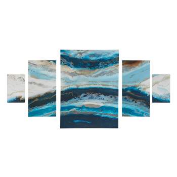 (Set of 5) Midnight Tide Gel Coat Canvas Decorative Wall Art Set Blue