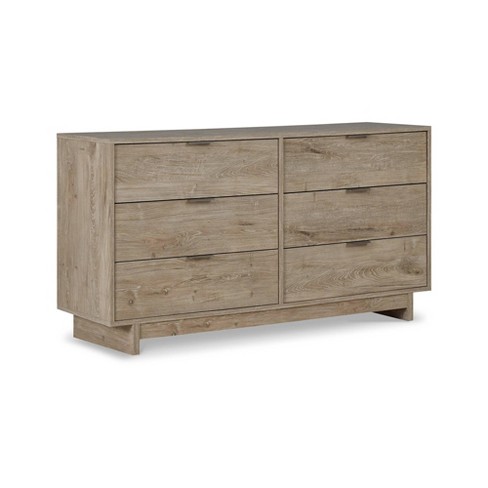 59 Dresser with 6 Drawers and Brushed Nickel Handles Brown - Benzara