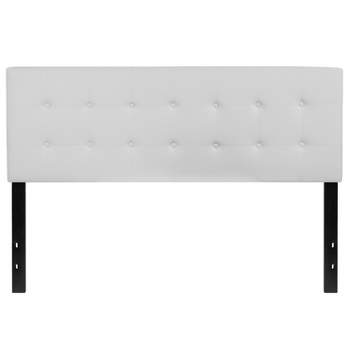Emma and Oliver Button Tufted Upholstered Queen Size Headboard in White Vinyl