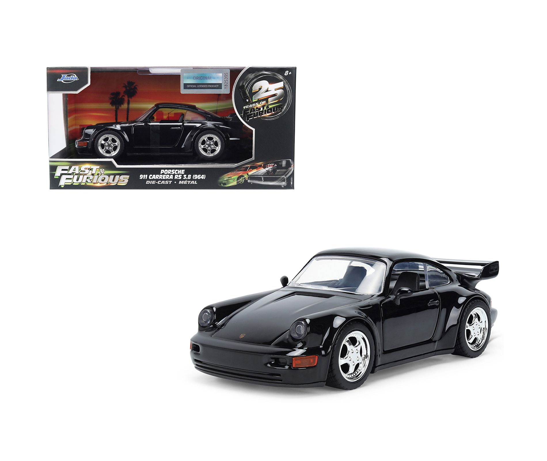 Porsche 911 Carrera RS 3.8 (964) Black "25 Years of Fast & Furious" Series 1/32 Diecast Model Car by Jada