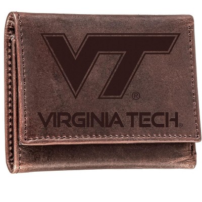 Evergreen NCAA Virginia Tech Hokies Brown Leather Trifold Wallet Officially Licensed with Gift Box