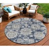 Navy Blue And Gray Floral Washable Indoor Outdoor Area Rug - 2 of 4