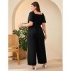 Plus Size Wide Leg Jumpsuit Women Summer Short Sleeve Smocked Waist Belt Side Pockets - 3 of 4