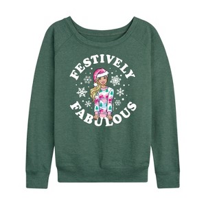 Women's - Barbie - Holidays & Christmas Lightweight French Terry Wide Neck Long Sleeve Shirt - 1 of 4