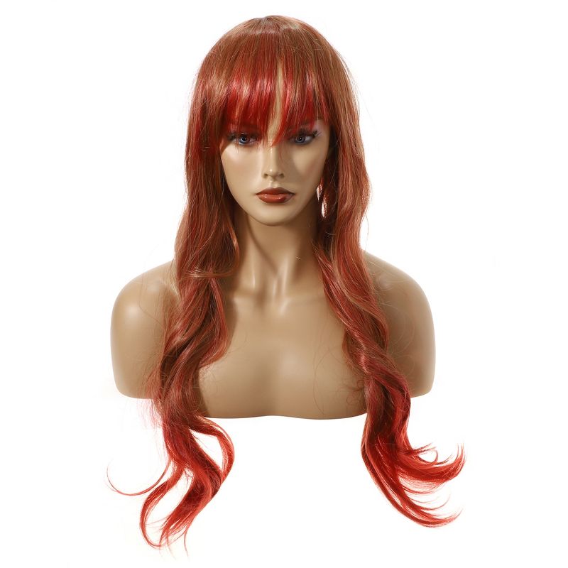 Unique Bargains Curly Women's Wigs 26" Orange Gradient Red with Wig Cap, 1 of 7
