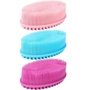 Set of 3 Silicone Body Scrubber Loofah - Set of 3 Soft Exfoliating Body Bath Shower Scrubber Loofah Brush - 1 of 4