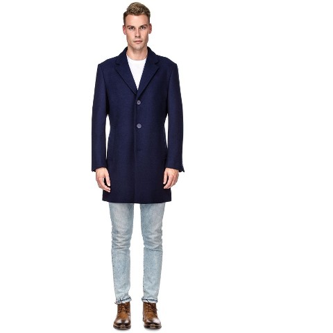 Braveman Men's Tailored Wool Blend Notch Collar Wool Blend Walker Car Coat Jacket NAVY X Large