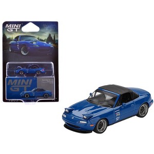 Mazda Miata MX-5 (NA) Tuned Version RHD Dark Blue with Black Soft Top Limited Ed 1/64 Diecast Model Car by Mini GT - 1 of 4