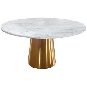 HomeRoots 54" Gray White and Gold Marble and Metal Pedestal Base Round Top Dining Table - 1 of 4