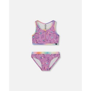 Deux par Deux Girl Printed Two-Piece Swimsuit Old Mauve and Multicolored Butterflies - 2-3 Years - 1 of 4