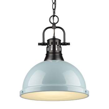 Golden Lighting Duncan 1-Light Large Pendant with Chain in Matte Black with Seafoam
