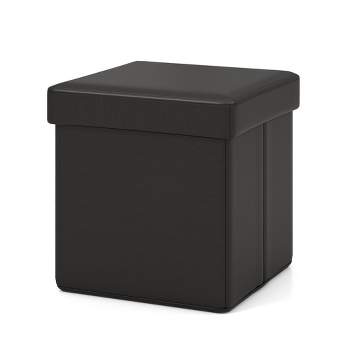 VASAGLE EKHO Collection Storage Ottoman Tray Vanity Stool Chair Synthetic  Leather Ottoman with Storage Loads 330 lb for Bedroom Living Room Ink Black  