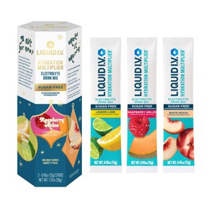 Liquid I.V. Holiday Sugar Free Hydration Multiplier Lemon, Raspberry, Melon, Peach Powder Electrolyte Supplement Variety Pack - 3ct/1.37oz - 1 of 4