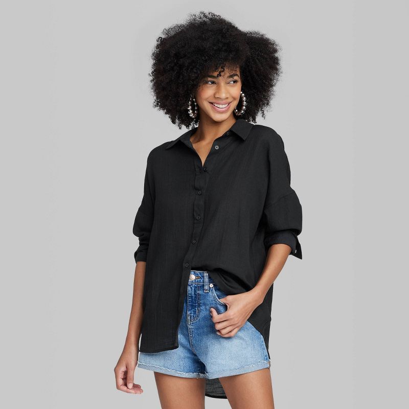 Women's Long Sleeve Oversized Button-Down Shirt - Wild Fable™, 3 of 11