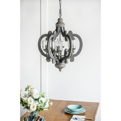 Elegant 6-Light Gray Wood Chandelier with Clear Glass Shades
