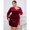 YesFashion Womens Plus Size Long Sleeve Velvet Mini Dress Wrap V Neck Ruched Bodycon Cocktail Party Club Dress - 3 of 4