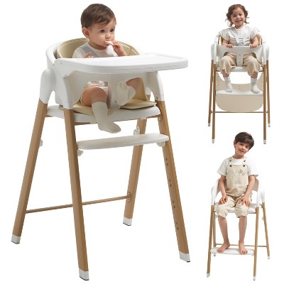 KUB 3 in 1 Foldable High Chairs for Babies and Toddlers with 5 Point Harness, Removable Tray & Seat, Convertible Infant Feeding Chair, White