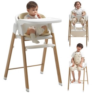 KUB 3 in 1 Foldable High Chairs for Babies and Toddlers with 5 Point Harness, Removable Tray & Seat, Convertible Infant Feeding Chair, White - 1 of 4