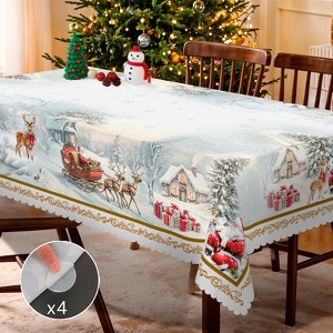 Christmas Tablecloth, Blue Snowman Snowflake Tablecloth, Washable Tablecloth for Winter Christmas Party Home Kitchen Decoration - 1 of 4