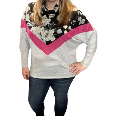 Women's Floral Chevron Cowlneck Sweater - honeyme