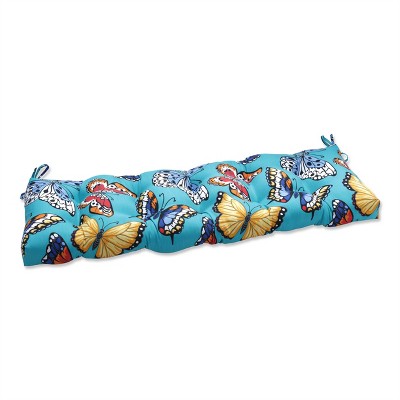 Pillow Perfect 18" x 52" Butterfly Garden Outdoor/Indoor Blown Bench Turquoise