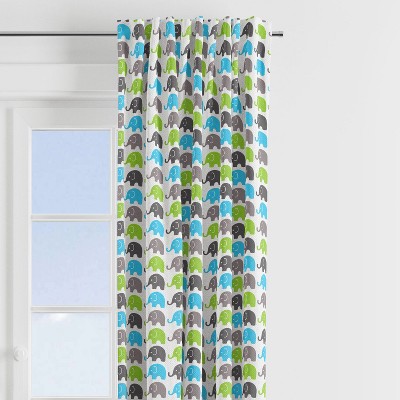 Bacati - Elephants Aqua/Lime/Grey Curtain Panel