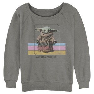Juniors Womens Star Wars: The Mandalorian Grogu Retro Pastel Stripes Sweatshirt - 1 of 3