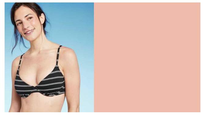 Women's Ribbed Demi Underwire Bikini Top - Shade & Shore™ Black Striped, 2 of 11, play video