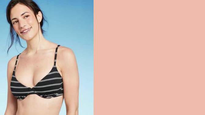 Women's Ribbed Demi Underwire Bikini Top - Shade & Shore™ Black Striped, 2 of 11, play video