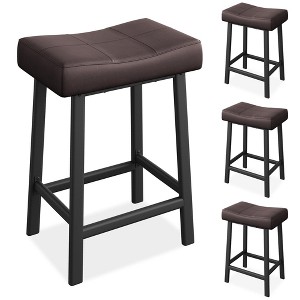 24" Counter Height Bar Stools Set for Kitchen Island Counter, Bonded Leather Stools with 2.4" Thick Saddle Seats for Dining Room - 1 of 4