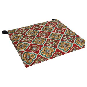 Blazing Needles, 20-inch by 19-inch Patterned Outdoor Spun Polyester Chair Cushion, Montfleuri Sangria - 1 of 2