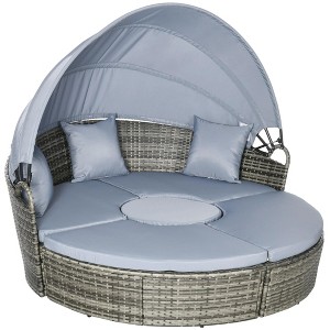 Resenkos 4 Pieces Round Rattan Daybed, Outdoor Sectional Furniture, Polyethylene Rattan, Light - 1 of 4