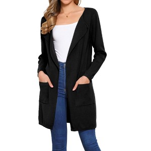 Allegra K Women Open Front Long Sleeve Mid Long Knit with Pockets Fall Layering Sweater Cardigan Coatigan Jacket - 1 of 4