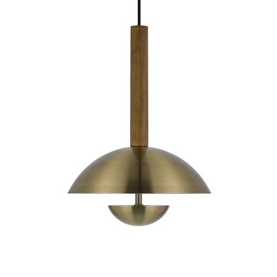 Cal Lighting Lakeland 15W Intergrated Dimmable Led Metal/Rubber Wood Pendant Light with Half Domed Metal Shade