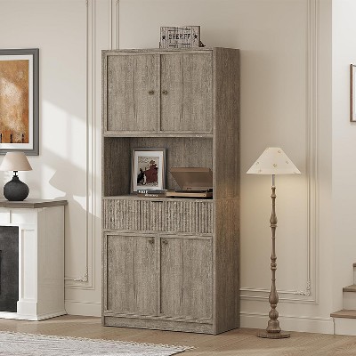 Kitchen Pantry Cabinet, 70" Tall Pantry Storage Cabinet with Countertop, Fluted Tall Cabinets with Doors and Drawer, Freestanding Cupboard