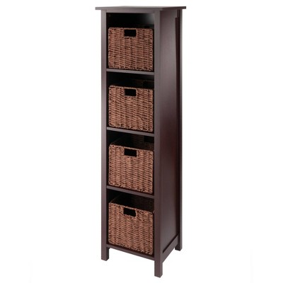 55.98" 5pc Milan Storage Shelf with Baskets Walnut - Winsome: Space-Saving, Rope Baskets, Wood Frame